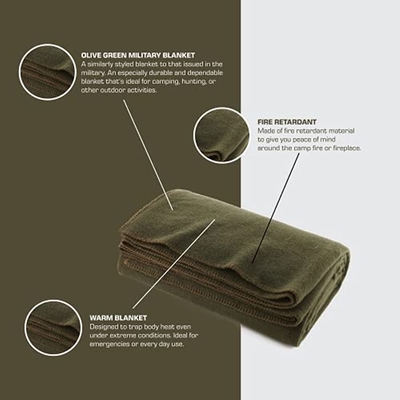 Vente en gros Soft 80% Wool Blanket Military Use Army Green