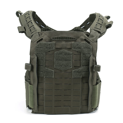 Veste de combat tactique en nylon réglable en noir, respirant, incluant des plaques balistiques