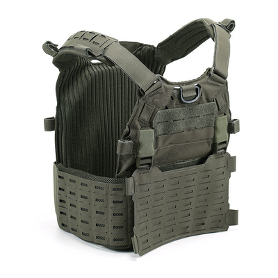 Veste de combat tactique en nylon réglable en noir, respirant, incluant des plaques balistiques