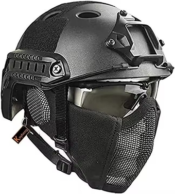 Casque tactique combiné avec une protection de l'oreille pliable Masque à demi-mesure et ensemble de verres