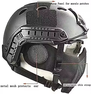 Casque tactique combiné avec une protection de l'oreille pliable Masque à demi-mesure et ensemble de verres