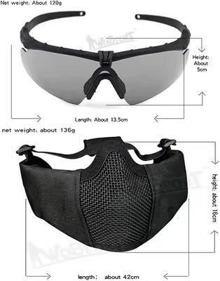 Casque tactique combiné avec une protection de l'oreille pliable Masque à demi-mesure et ensemble de verres